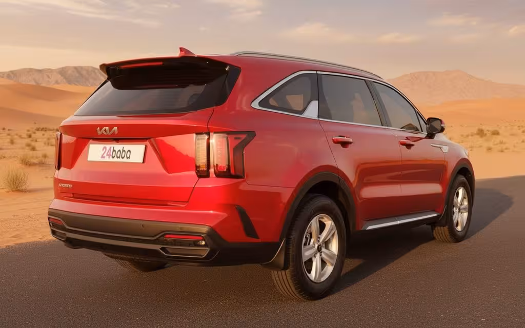 Kia Sorento 2023 Red rear view showing taillights – rental in Dubai