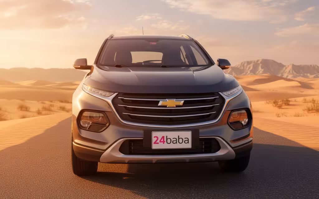 Chevrolet Groove 2023 Grey front view with headlights – rental in Dubai