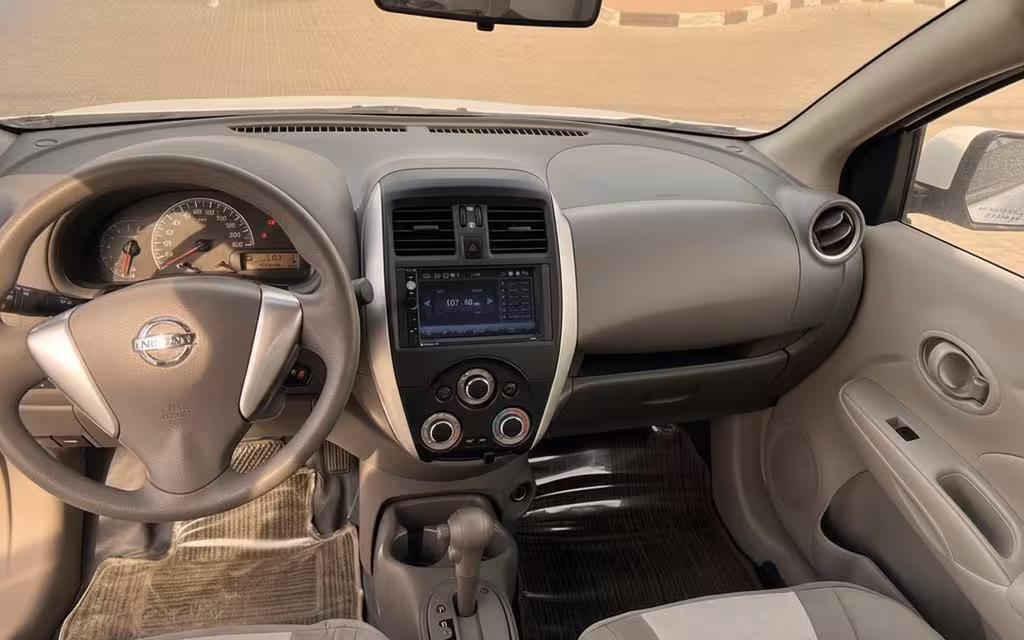 Nissan Sunny 2023 dashboard and infotainment – rental in Dubai