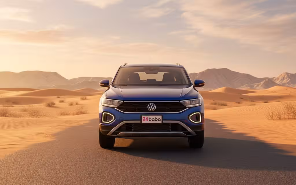 Volkswagen T Roc 2023 Blue front view with headlights – rental in Dubai