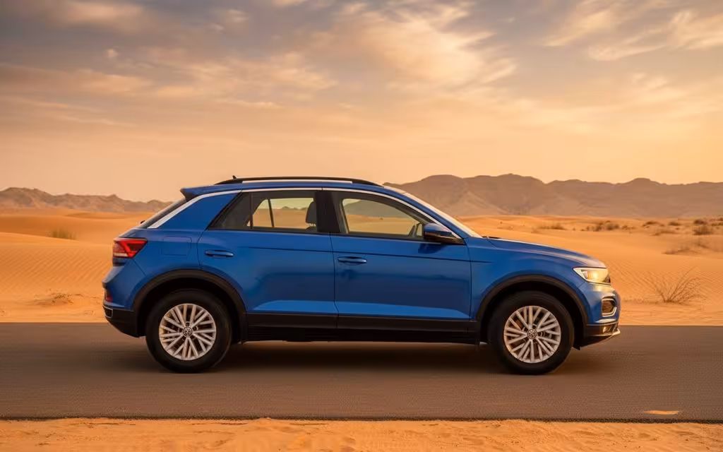 Volkswagen T Roc 2023 Blue side profile – rental in Dubai