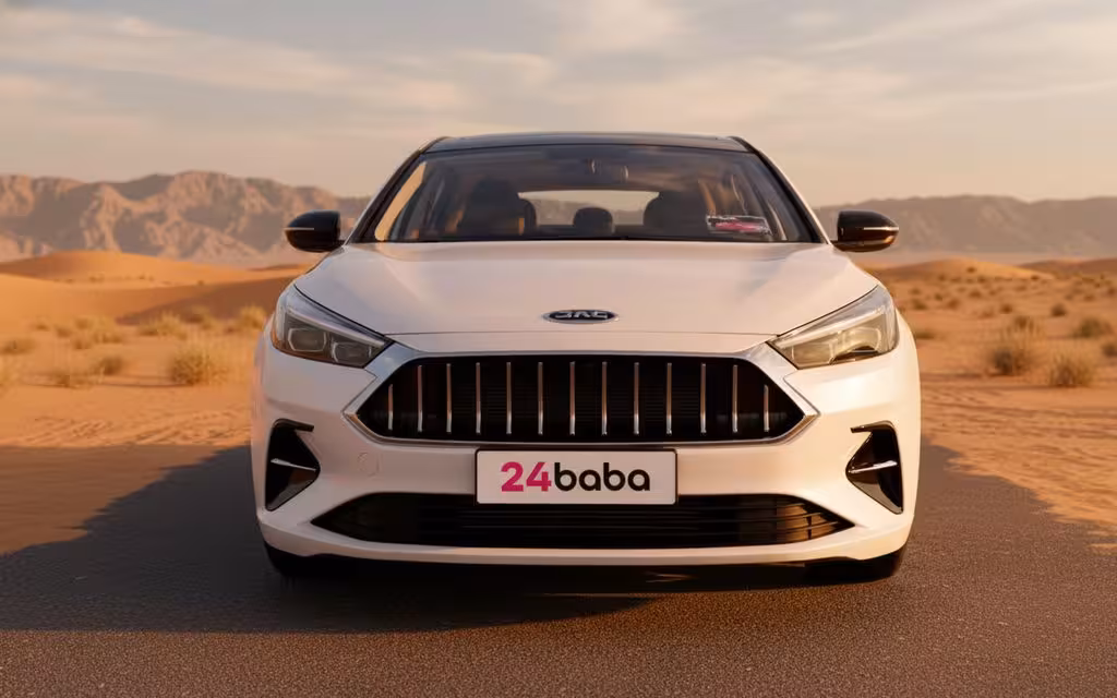 Jac J7 2025 White front view with headlights – rental in Dubai