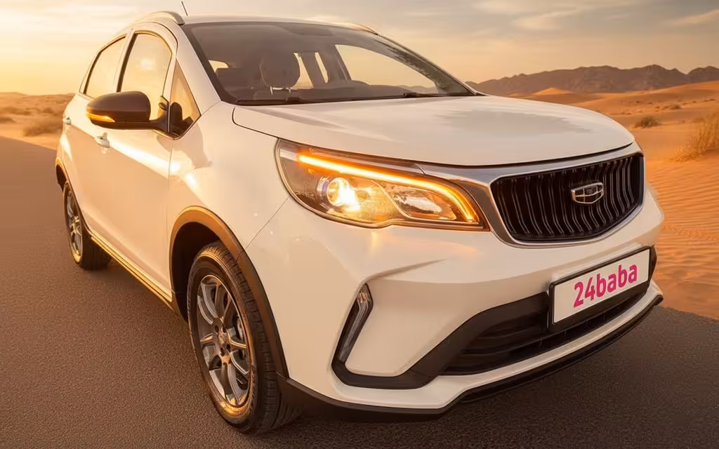 Geely Gx3 2026 White front view with headlights – rental in Dubai