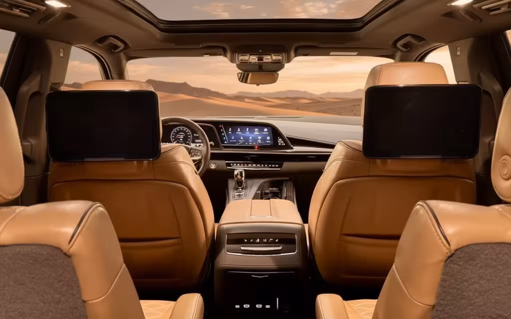 Cadillac Escalade 2021 interior view showing trim – rental in Dubai