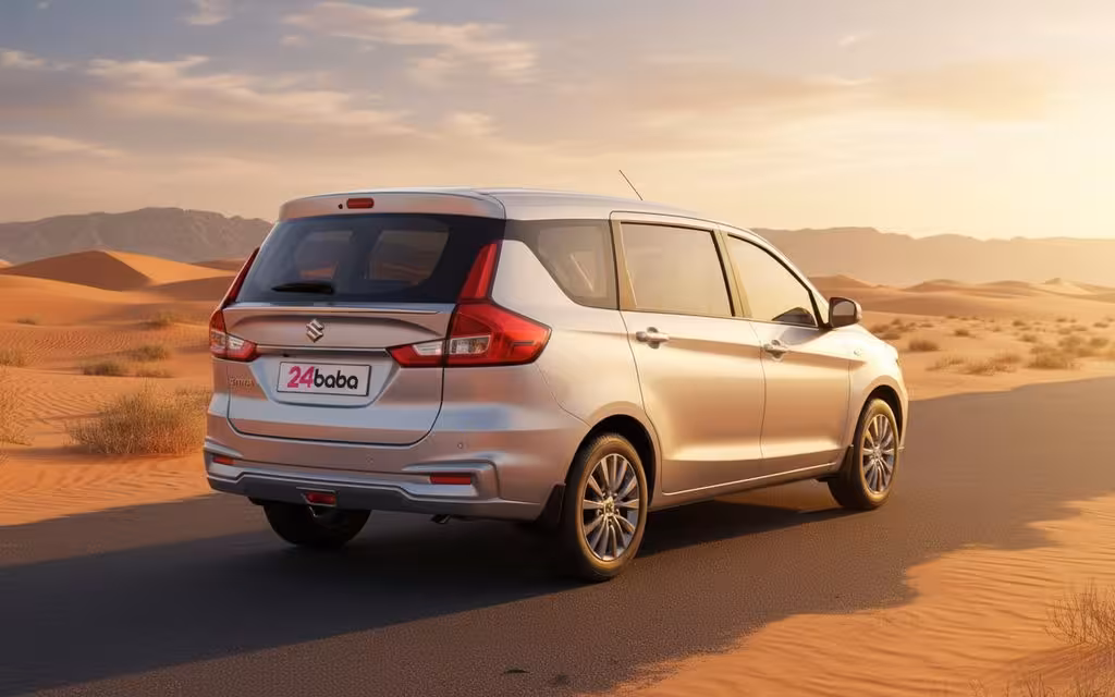Suzuki Ertiga 2023 Silver rear view showing taillights – rental in Dubai
