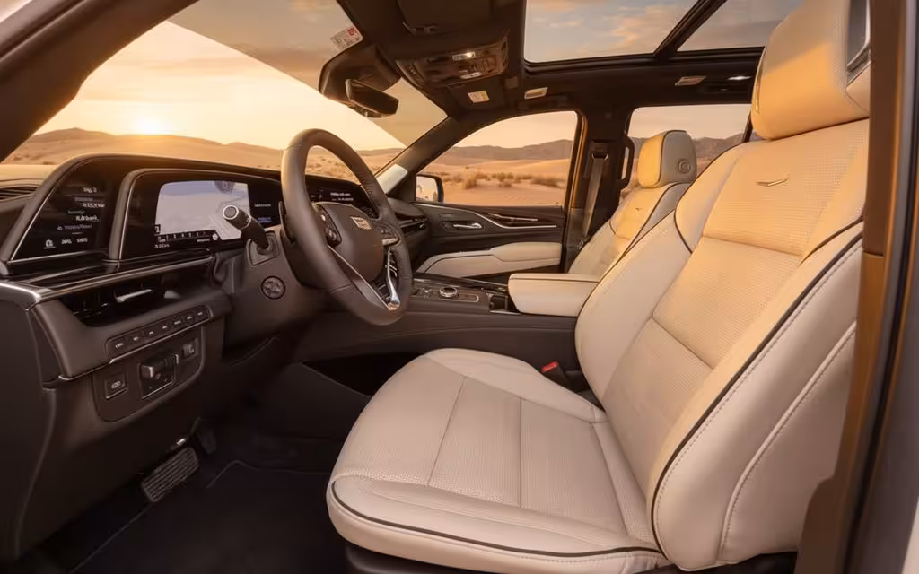 Cadillac Escalade 2023 interior view showing trim – rental in Dubai