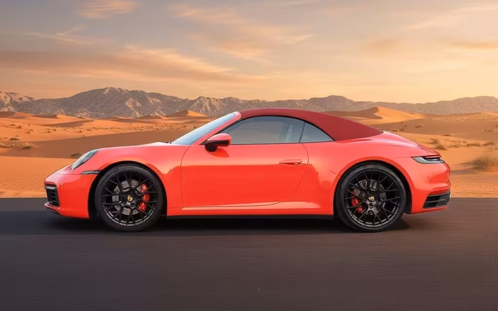 Porsche 911 2022 Red side profile – rental in Dubai