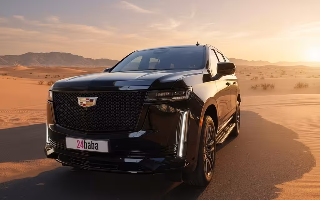 Cadillac Escalade 2022 Black parked outdoor scene – rental in Dubai