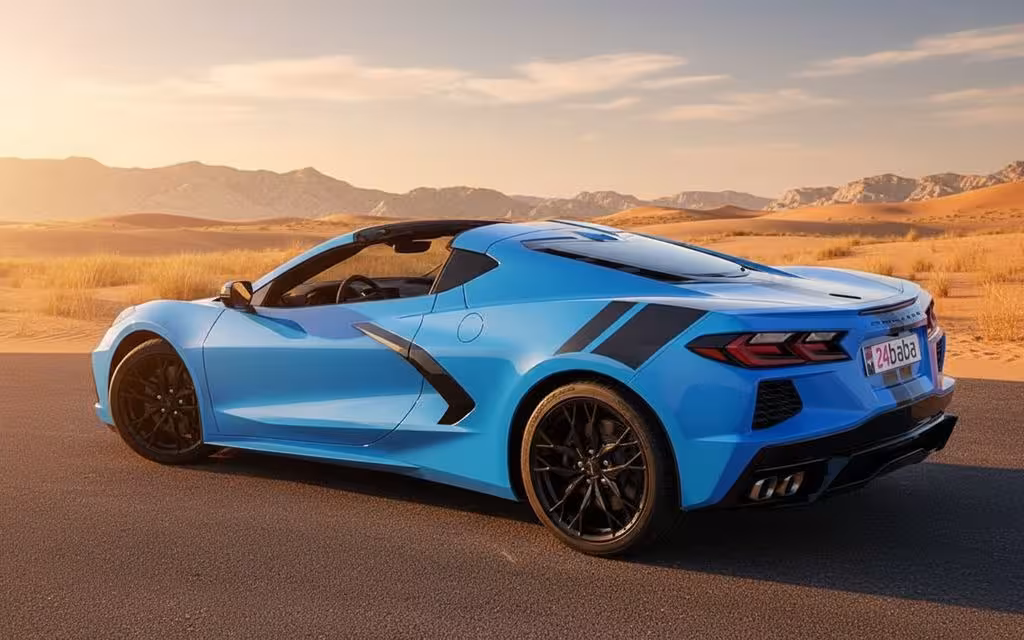 Chevrolet Corvette 2025 Blue side profile – rental in Dubai