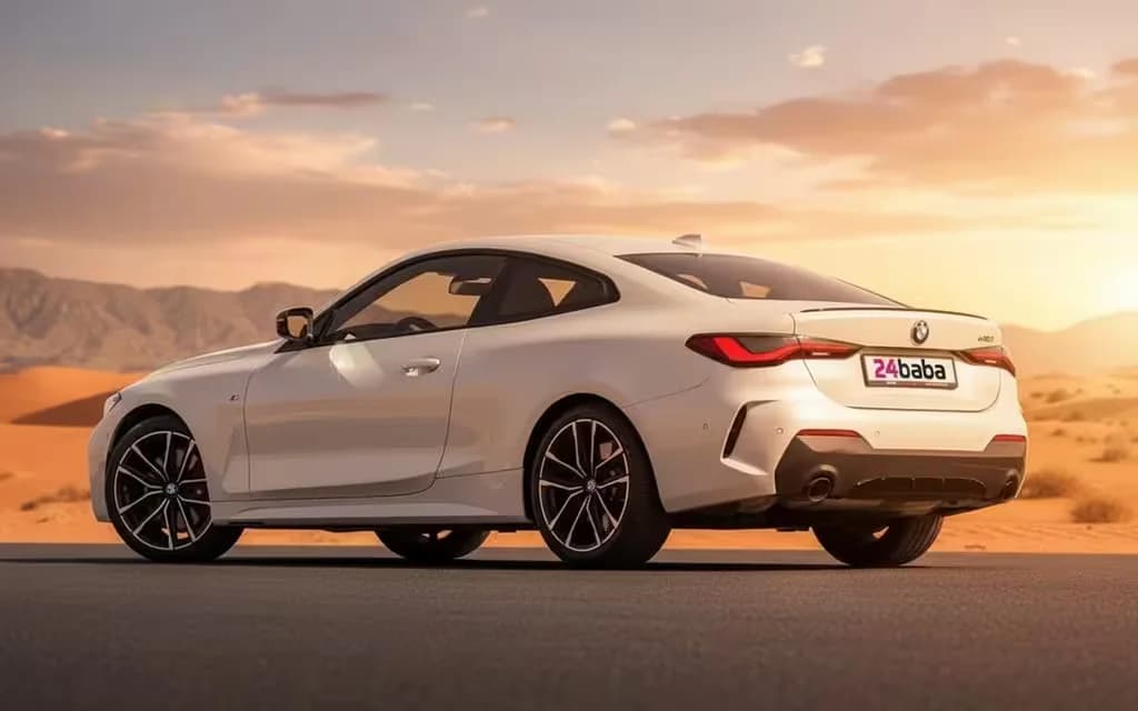 Bmw 430 2023 White rear view showing taillights – rental in Dubai