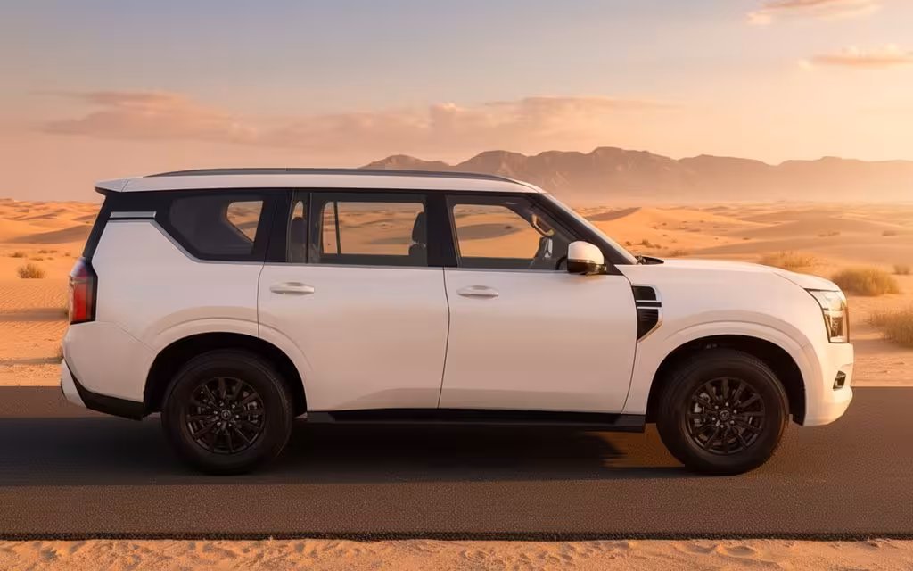 Nissan Patrol 2025 White side profile – rental in Dubai