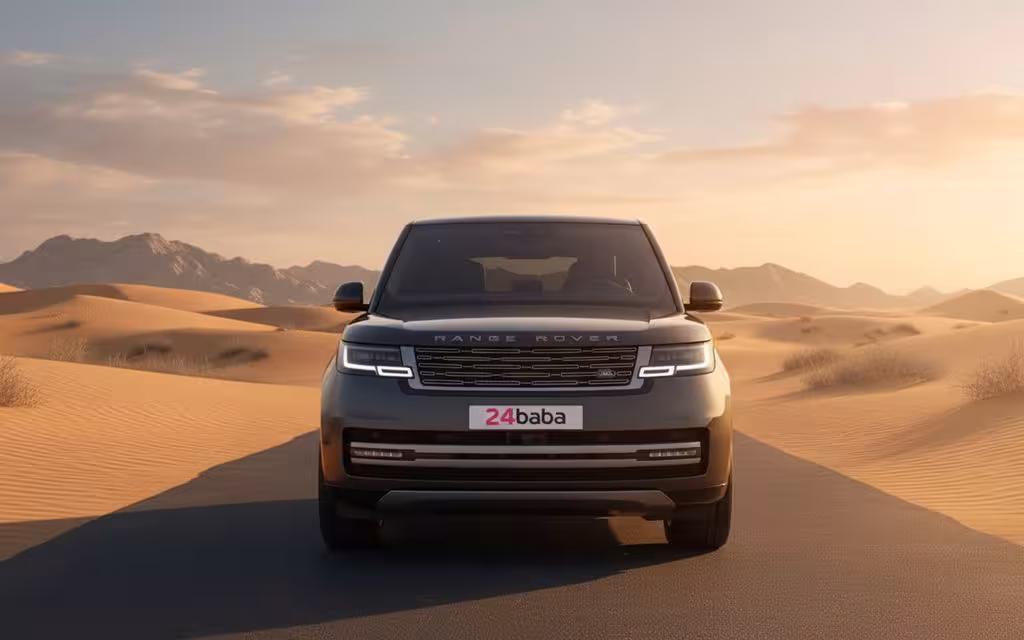LandRover RangeRover 2023 Dark Gray front view with headlights – rental in Dubai
