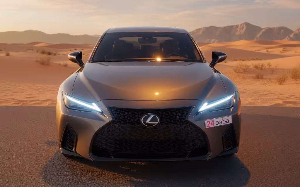 Lexus Is 2022 Grey front view with headlights – rental in Dubai