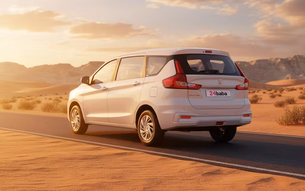 Suzuki Ertiga 2023 White rear view showing taillights – rental in Dubai