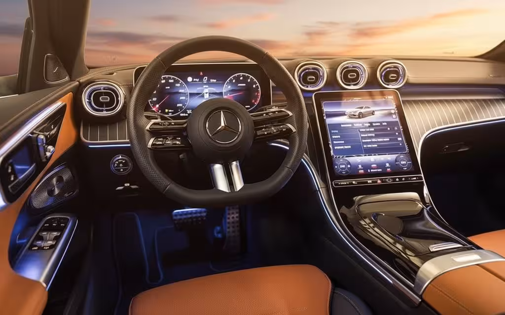 Mercedes C200 2024 interior view showing trim – rental in Dubai