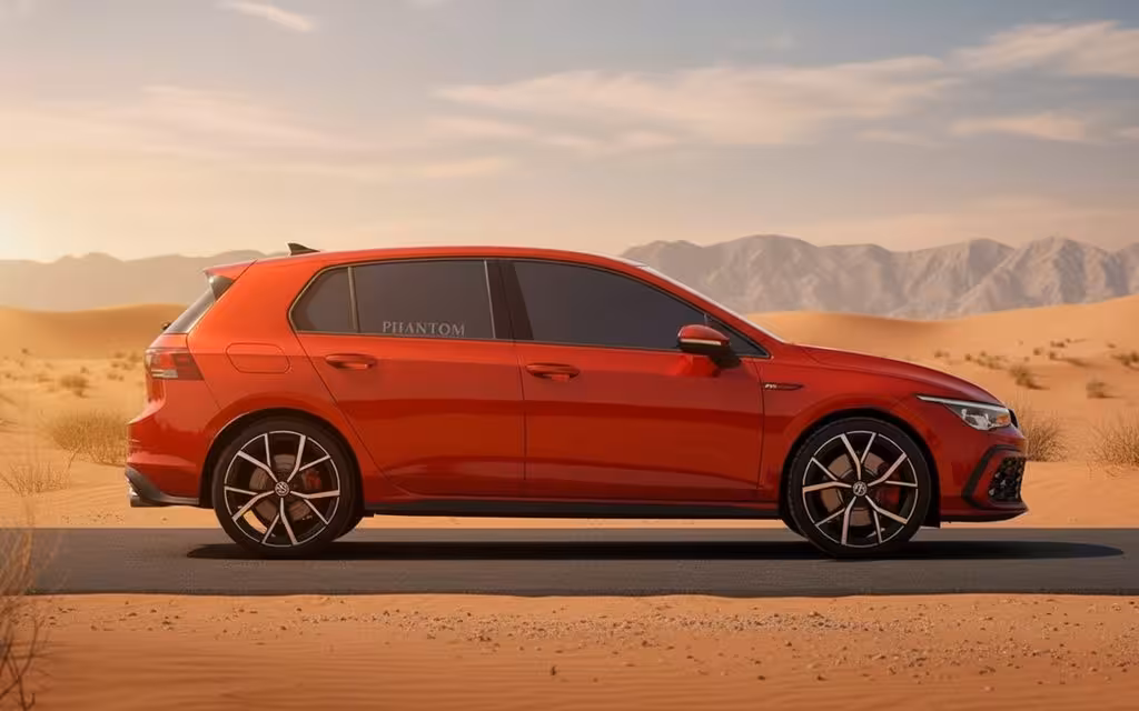 Volkswagen Golf 2023 Red side profile – rental in Dubai