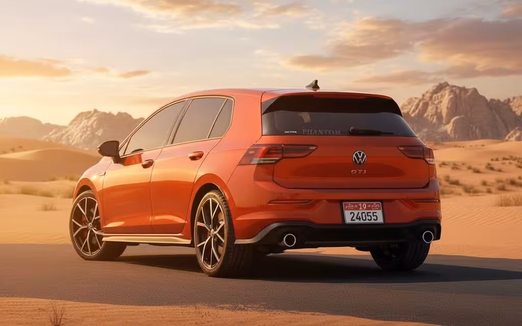 Volkswagen Golf 2023 Red rear view showing taillights – rental in Dubai