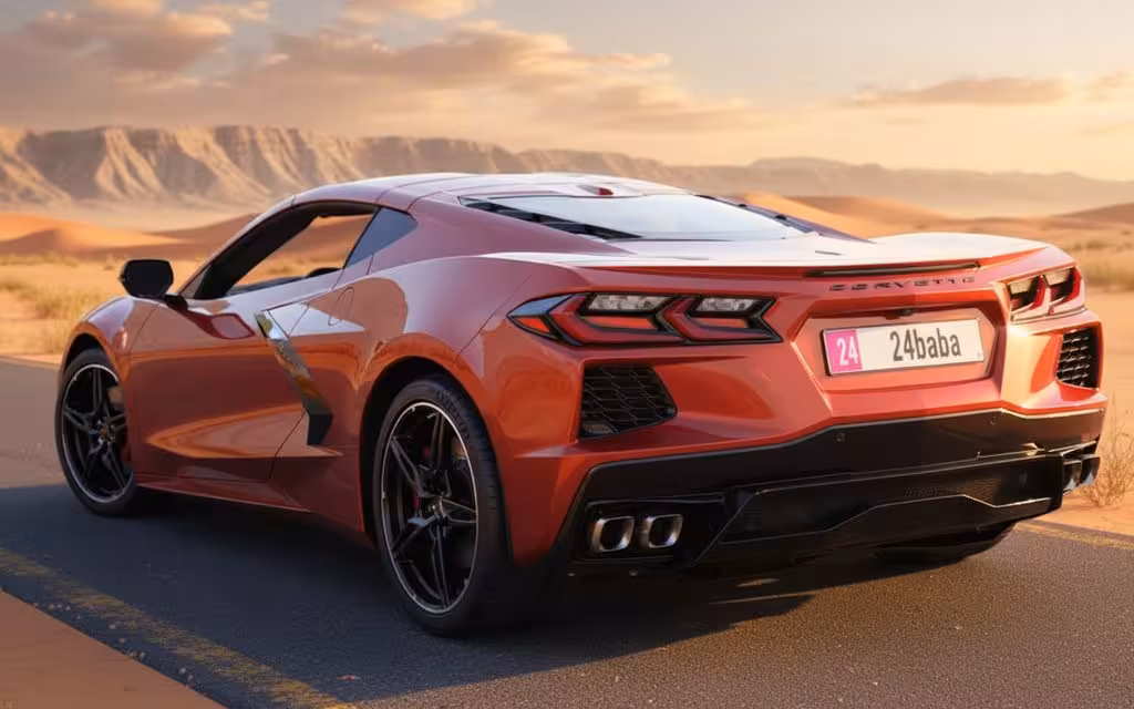 Chevrolet Corvette 2023 Red rear view showing taillights – rental in Dubai