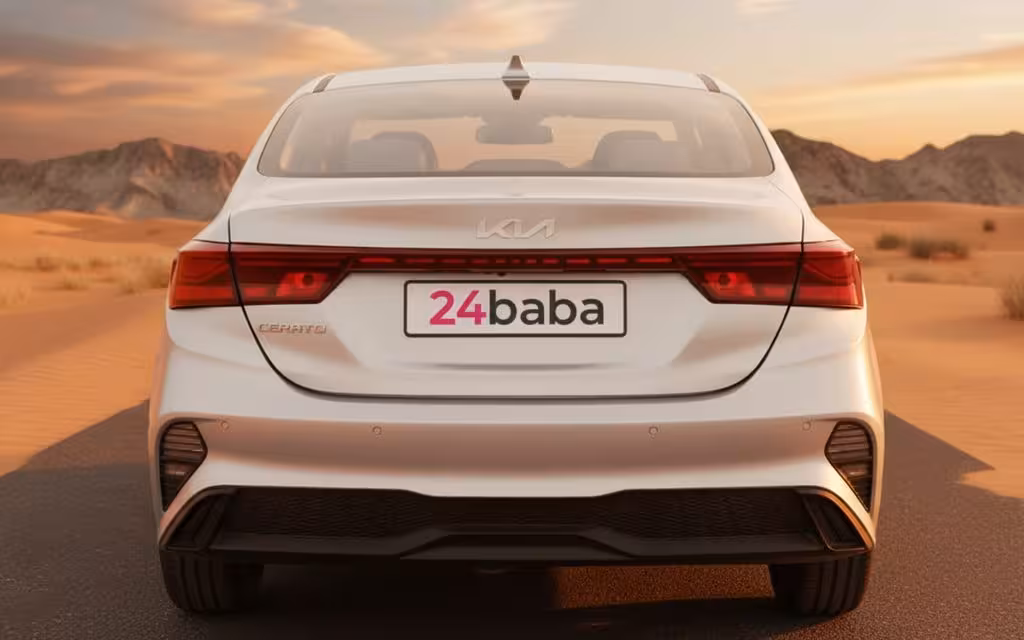 Kia Cerato 2024 White rear view showing taillights – rental in Dubai