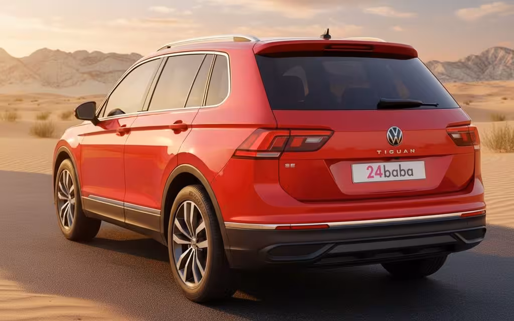 Volkswagen Tiguan 2023 Red rear view showing taillights – rental in Dubai