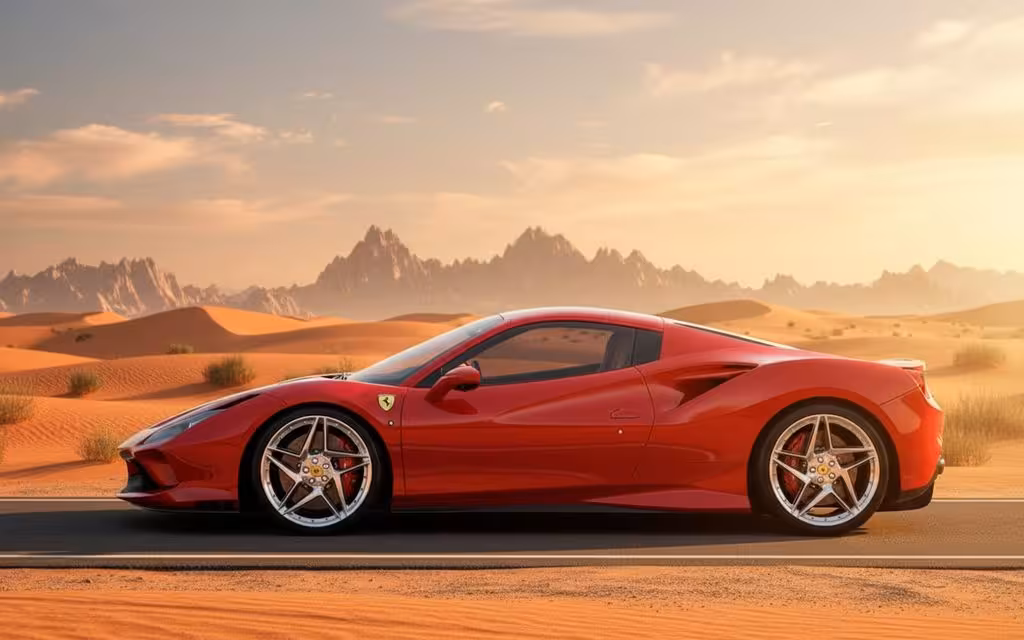 Ferrari F8 2021 Red side profile – rental in Dubai