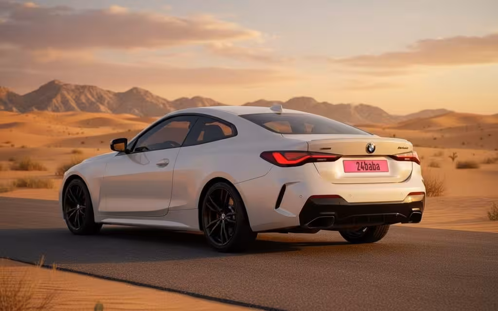 Bmw 440 2021 White rear view showing taillights – rental in Dubai