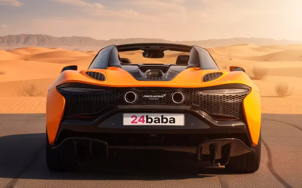 Mclaren Artura 2025 Orange rear view showing taillights – rental in Dubai