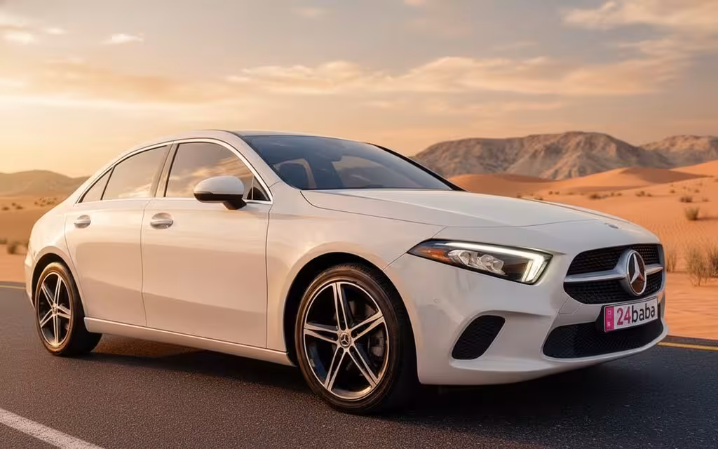 Mercedes A220 2025 White front view with headlights – rental in Dubai
