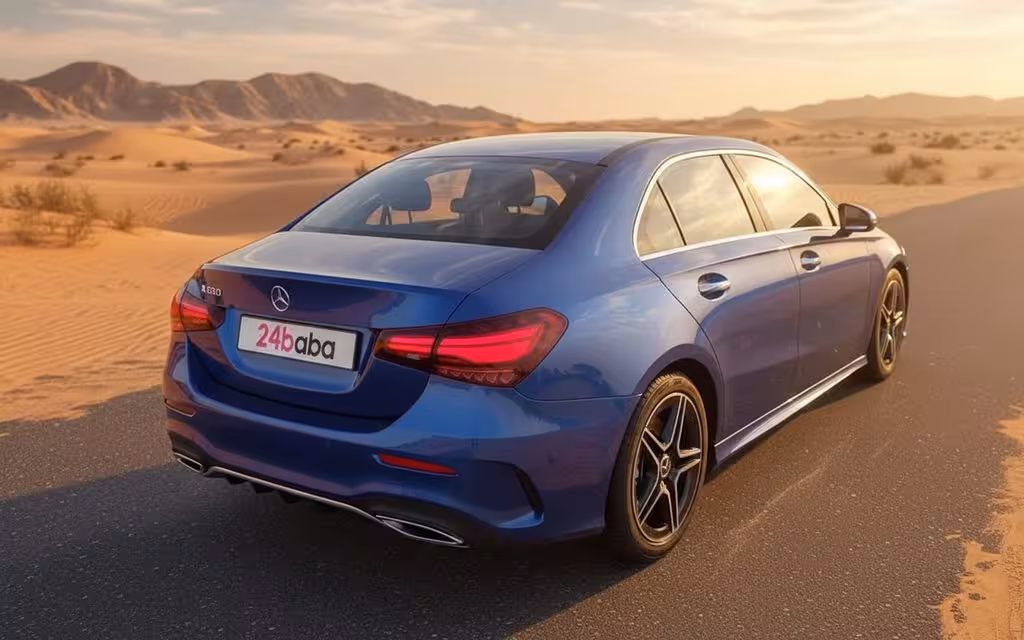 Mercedes A220 2022 Blue rear view showing taillights – rental in Dubai