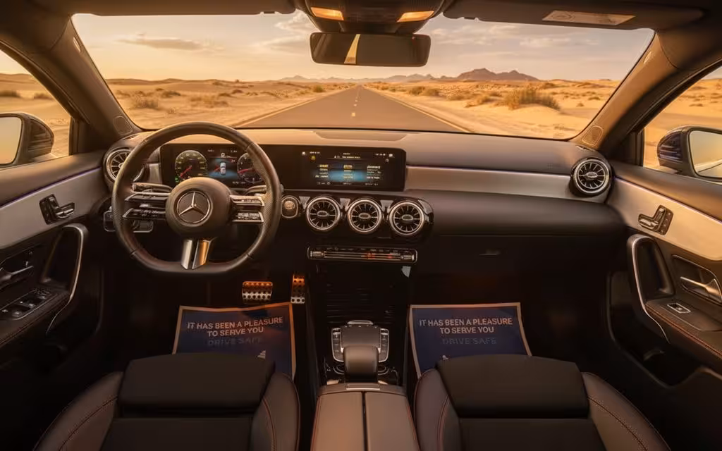 Mercedes A220 2022 interior view showing trim – rental in Dubai