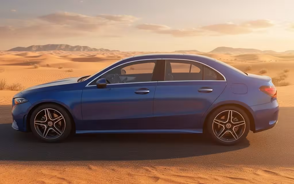 Mercedes A220 2022 Blue side profile – rental in Dubai
