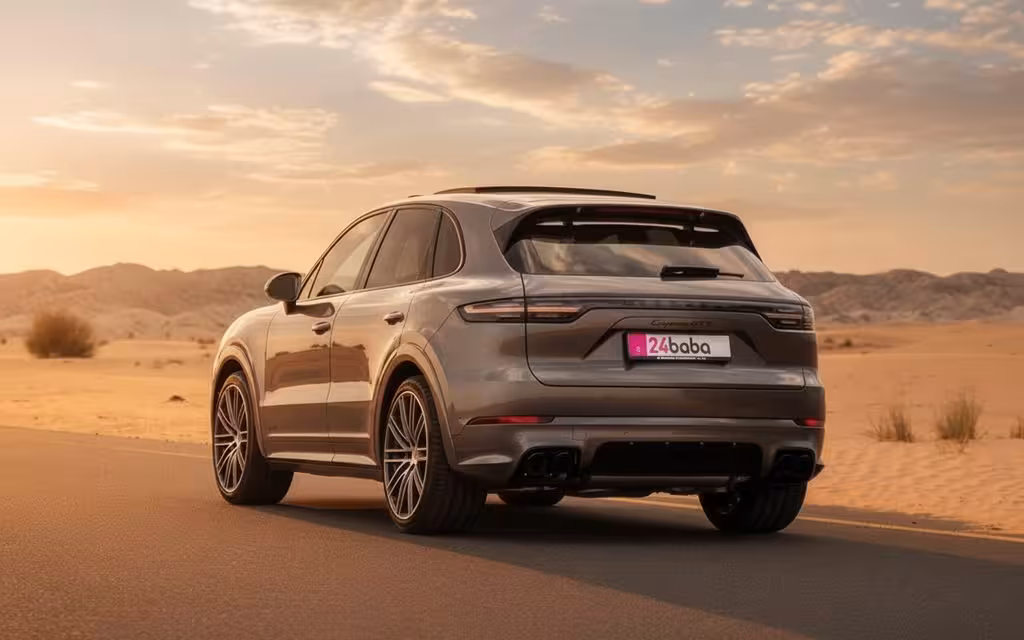 Porsche Cayenne 2023 Grey rear view showing taillights – rental in Dubai