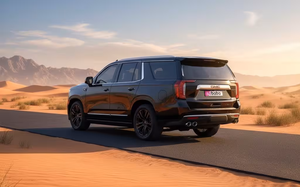 Gmc Yukon 2023 Black rear view showing taillights – rental in Dubai