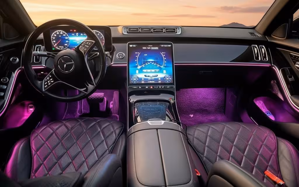 Mercedes S580 2021 interior view showing trim – rental in Dubai