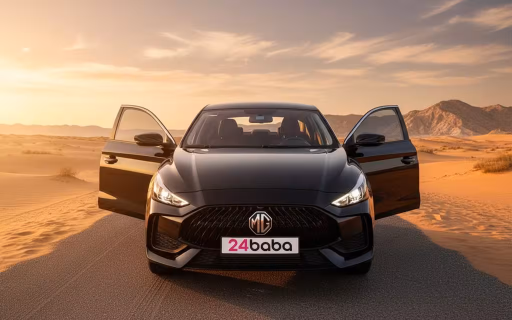 Mg Gt 2024 Black front view with headlights – rental in Dubai