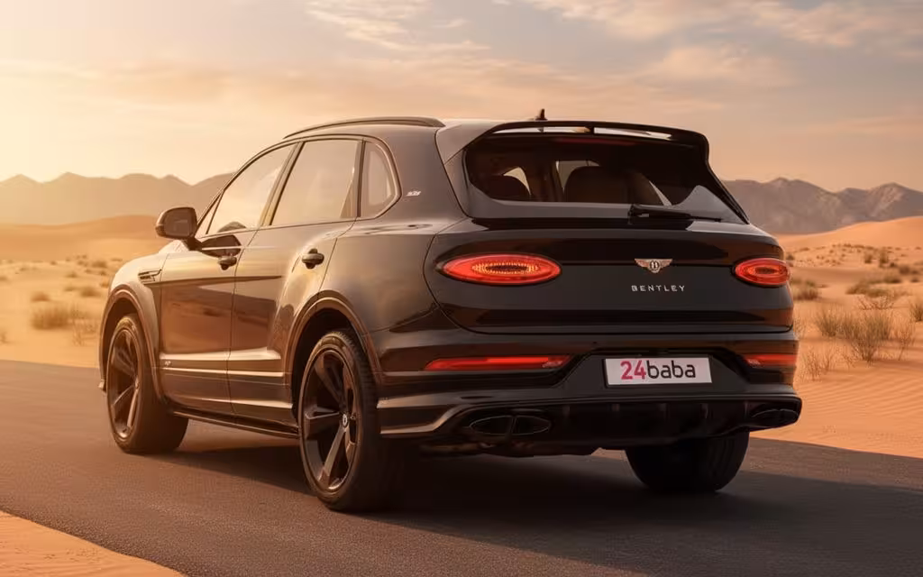 Bentley Bentayga 2022 Black rear view showing taillights – rental in Dubai