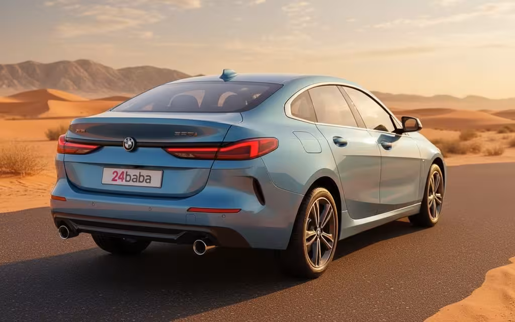 Bmw 228 2021 Blue rear view showing taillights – rental in Dubai
