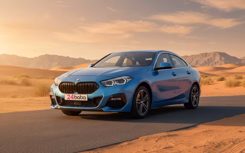 Bmw 228 2021 Blue front view with headlights – rental in Dubai