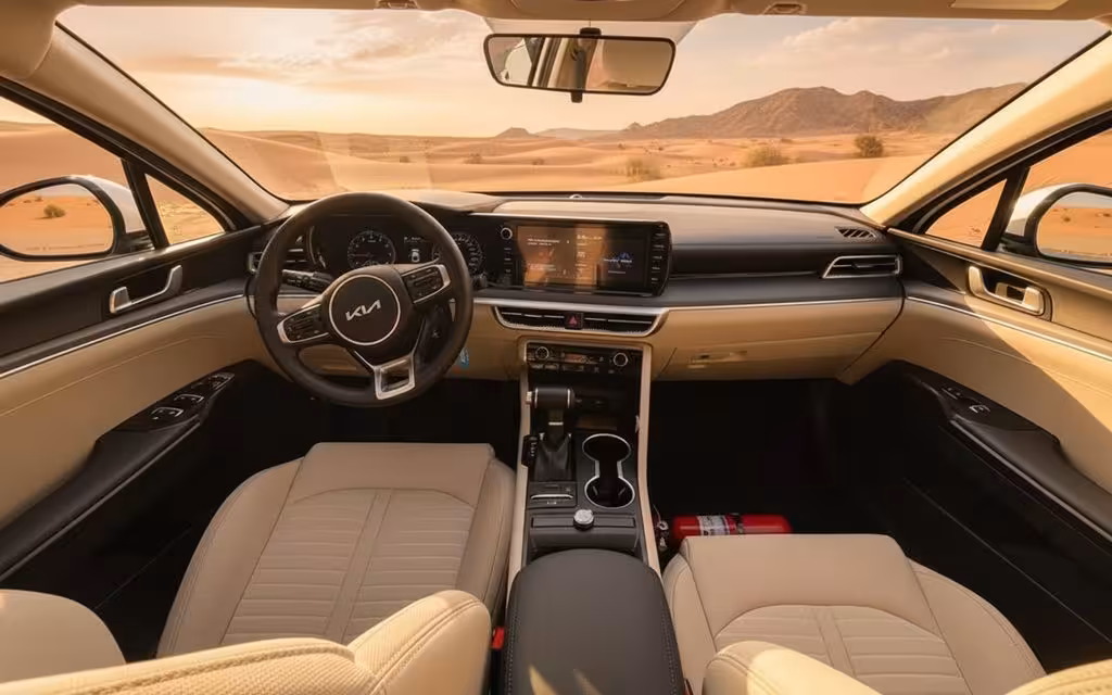 Kia K5 2023 dashboard and infotainment – rental in Dubai