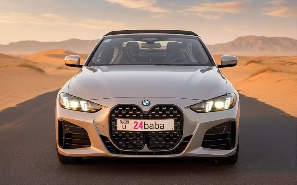 Bmw 420 2025 Grey front view with headlights – rental in Dubai