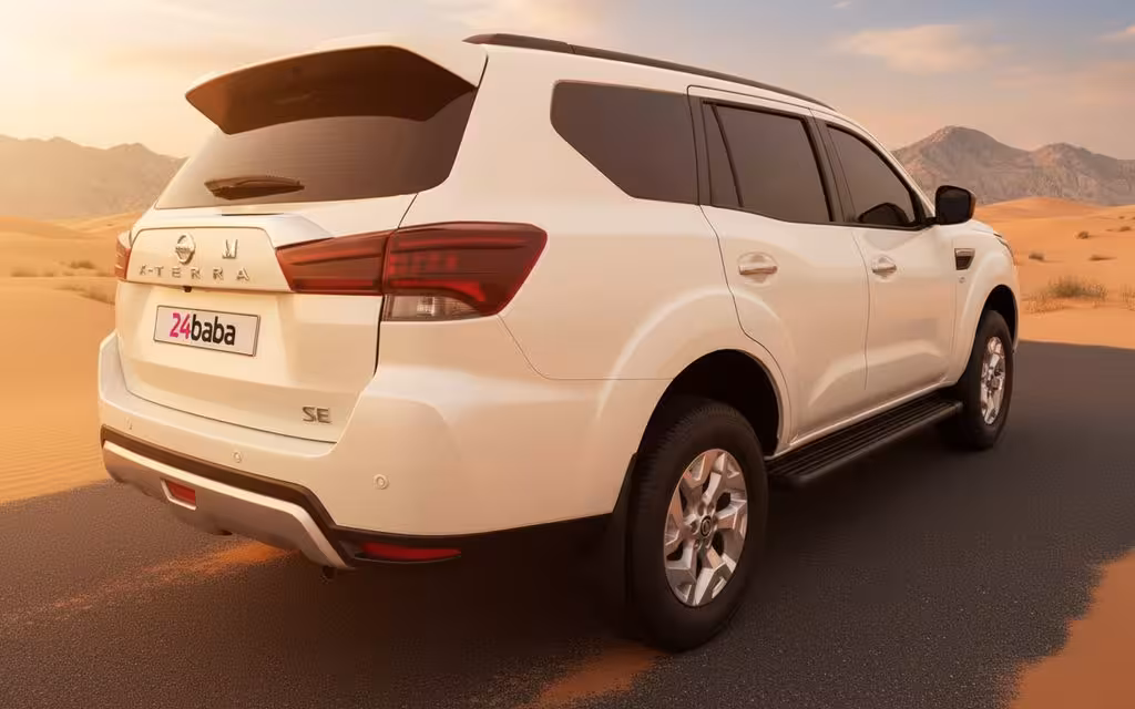 Nissan X Terra 2022 White rear view showing taillights – rental in Dubai