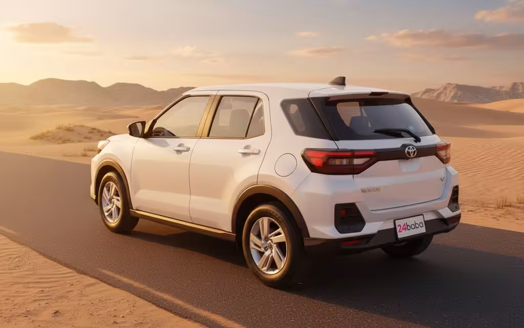 Toyota Raize 2024 White rear view showing taillights – rental in Dubai