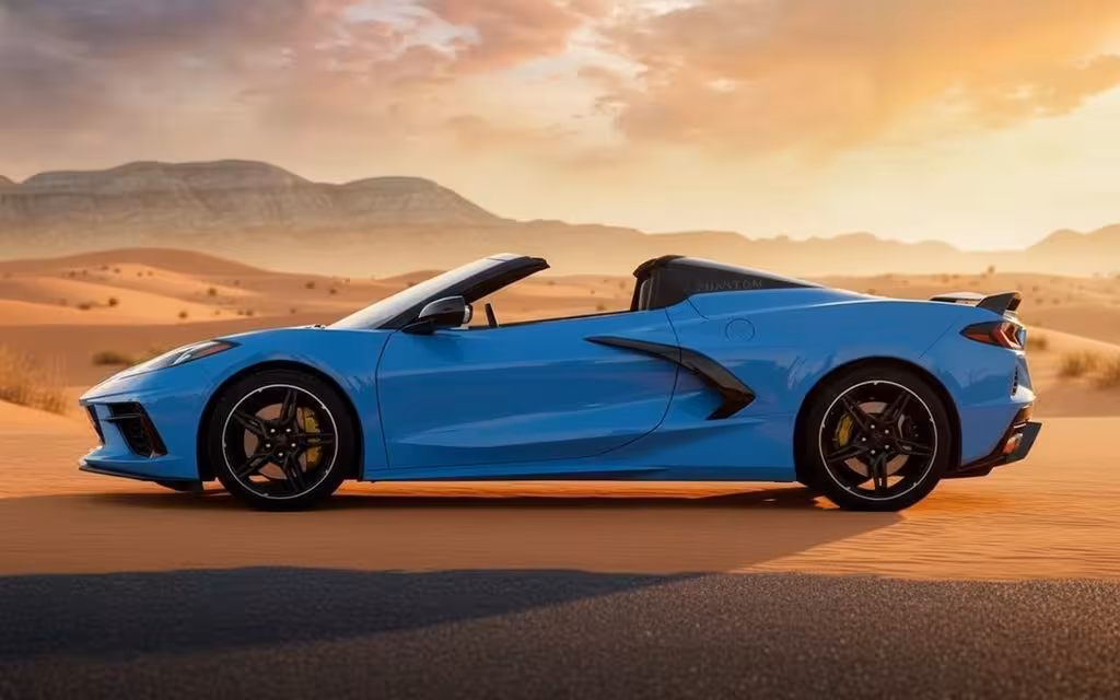 Chevrolet Corvette 2022 Blue side profile – rental in Dubai