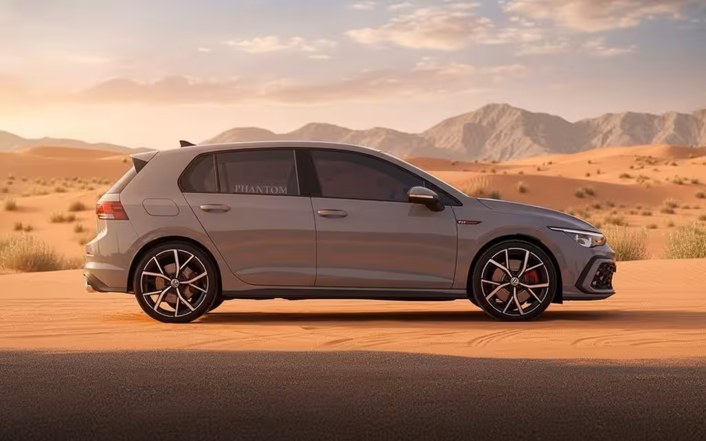 Volkswagen Golf 2023 Grey side profile – rental in Dubai