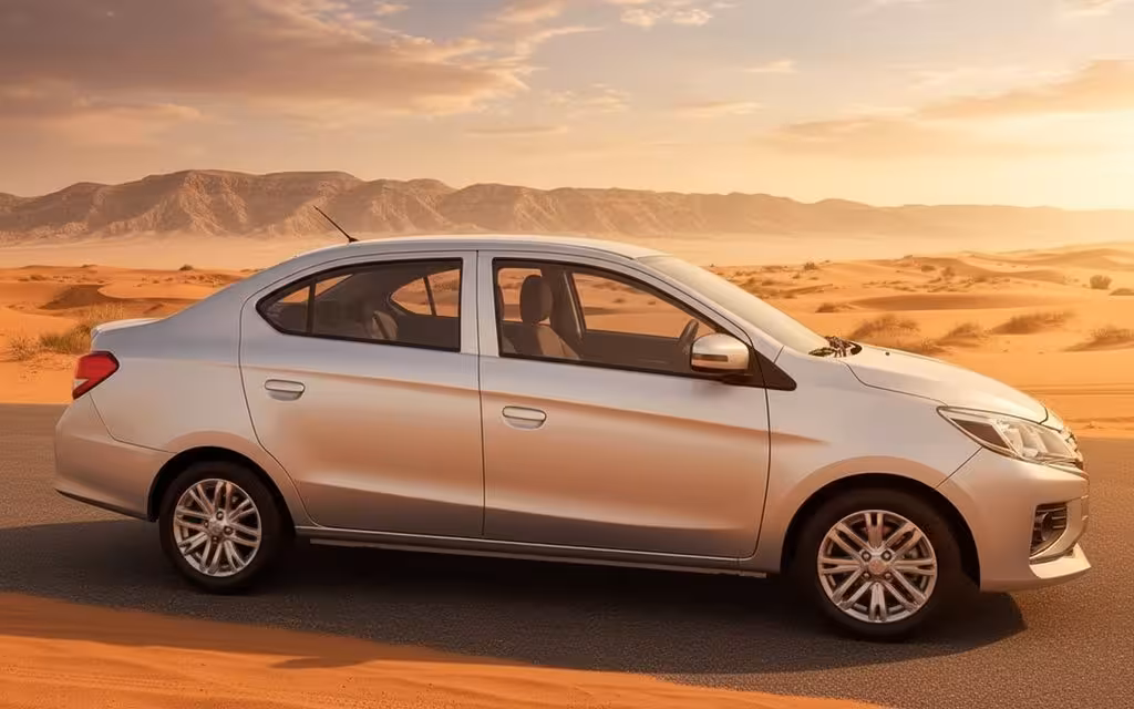 Mitsubishi Attrage 2024 Silver side profile – rental in Dubai