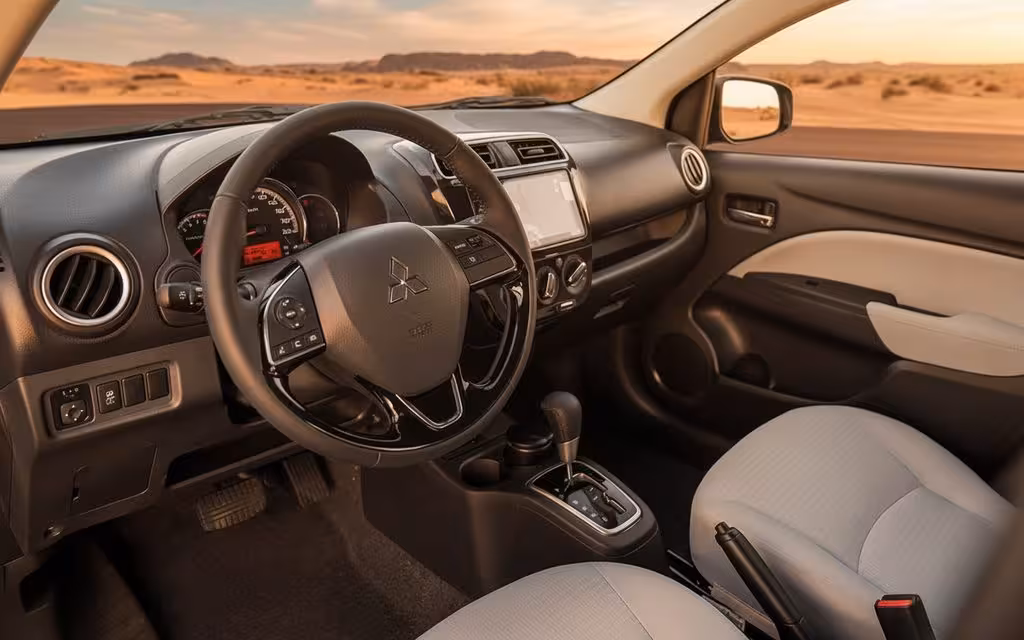 Mitsubishi Attrage 2024 interior view showing trim – rental in Dubai