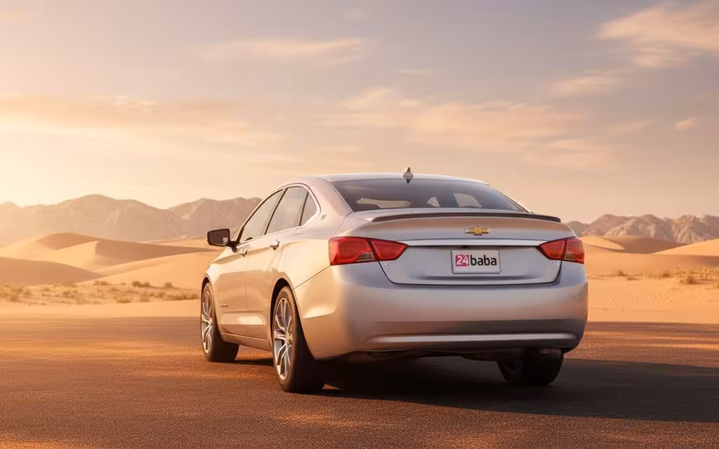 Chevrolet Impala 2025 Silver rear view showing taillights – rental in Dubai
