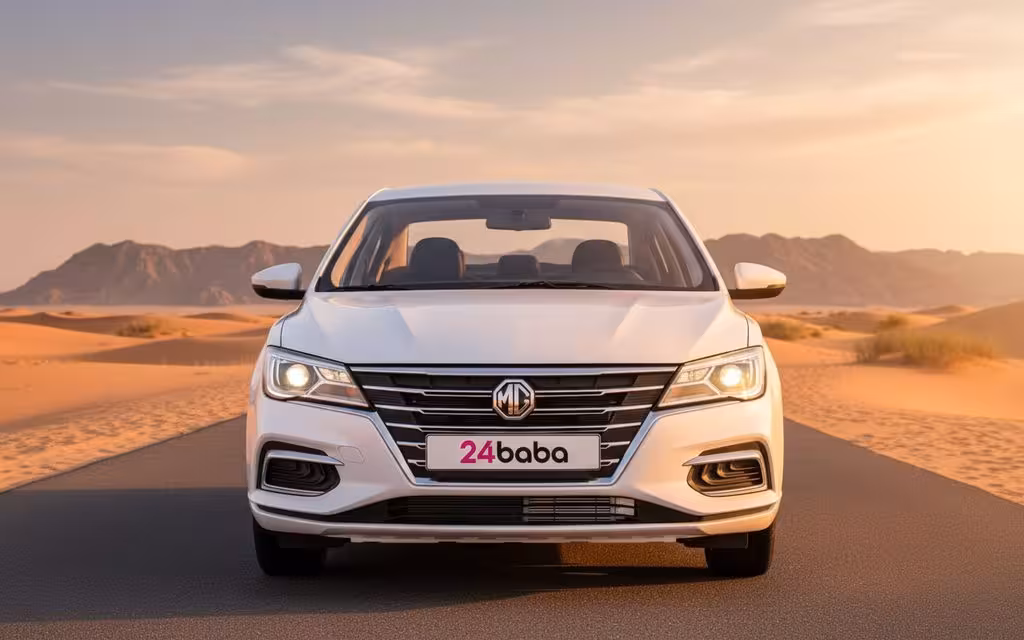 Mg 5 2023 White front view with headlights – rental in Dubai
