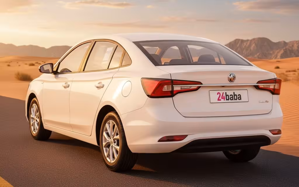 Mg 5 2023 White rear view showing taillights – rental in Dubai