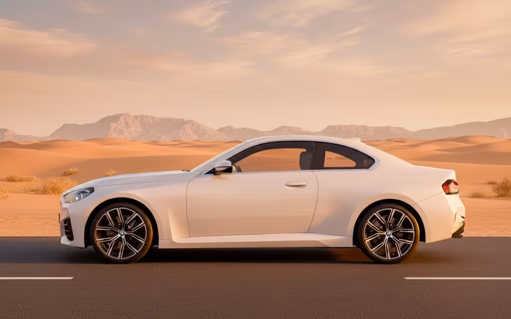 Bmw 230 2023 White side profile – rental in Dubai